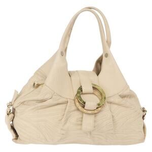 BVLGARI Chandra Hand Bag Leather Canvas Beige Brown Auth bs31410